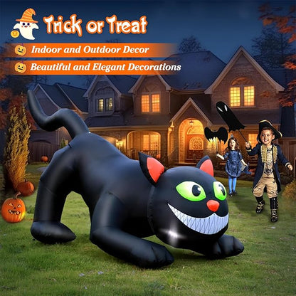FunFanso 7 FT Halloween Inflatables Black Cat Outdoor Decorations, Blow Up Yard Decorations Built-in Bright LEDs for Indoor Party Garden Lawn Decor, Easy Installation Festival Halloween Party Decor