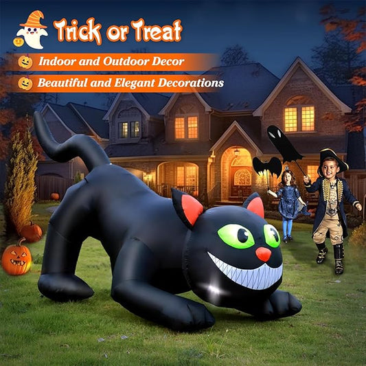 FunFanso 7 FT Halloween Inflatables Black Cat Outdoor Decorations, Blow Up Yard Decorations Built-in Bright LEDs for Indoor Party Garden Lawn Decor, Easy Installation Festival Halloween Party Decor