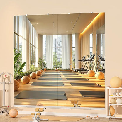 Hasipu Home Gym Mirror, 83"x40" Each, 1-Pack Frameless Wall Mounted Mirrors with Glass Clamps & Aluminum Rail, Large Body Mirror for Home Gym, Yoga Studio, Bedroom, Silver Tempered Glass