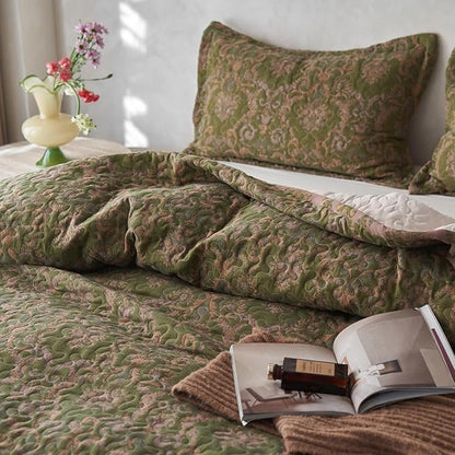 mixinni King Size Quilt Bedding Set Green Floral Soft Cotton Double-Layer Vintage Gold Paisley Quilt Set Farmhouse Bedspread Coverlet Sets, 3-Pieces Including Pillow Shams (106x96 Inches)