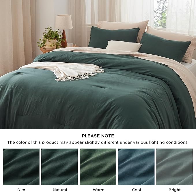 Bedsure Full Size Comforter Set, Forest Green Soft Prewashed Bedding for All Seasons, 3 Pieces GentleSoft™ Warm Down Alternative Bed Set, 1 Lightweight Comforter (82"x86") and 2 Pillowcases (20"x26")