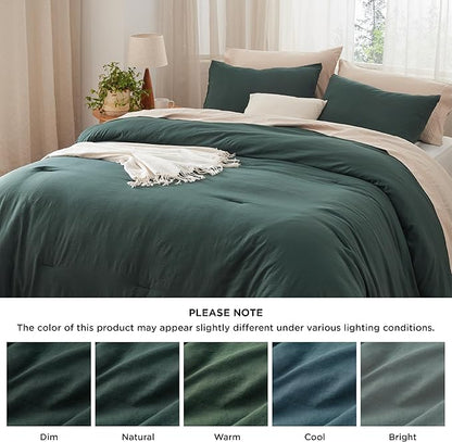 Bedsure Full Size Comforter Set, Forest Green Soft Prewashed Bedding for All Seasons, 3 Pieces GentleSoft™ Warm Down Alternative Bed Set, 1 Lightweight Comforter (82"x86") and 2 Pillowcases (20"x26")