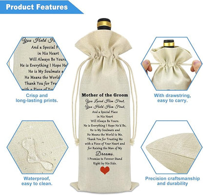 Mother of the Groom Gifts from Bride Wine Bag Wedding Gifts for Mother in Law Groom's Mom Decorative Wine Bottle Bag Engagement Bridal Shower Appreciation Gift for Mother of the Groom