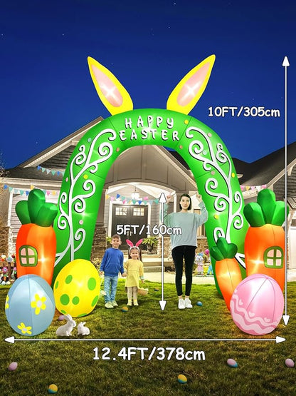 Kalolary 12FT Easter Arch Inflatables Outdoor Decorations, Cute Bunny Rabbit with Eggs Easter Inflatable Built in LED Lights Blow Ups for OutsideHoliday Party,Outdoor,Garden,Yard Lawn Decor