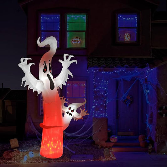 Toodour 8 FT Halloween Inflatables Outdoor Decorations Ghost - Blow Up Yard Decorations for Halloween Party, Built-in Red LED Disco Lights, Inflatable Ghost Decor for Outdoor Garden Yard Holiday