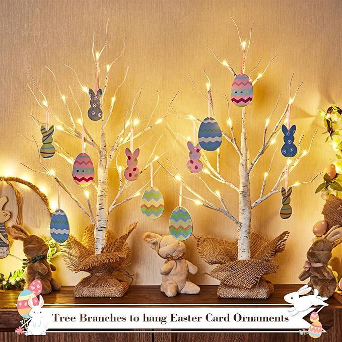 Lighted Birch Tree Christmas Decorations, 2Pack 2FT USB Rechargeable Tabletop Tree with LED Lights, Pre-Lit Artificial Mini Money Trees for Home Centerpiece Fireplace Party Decor(Timer)