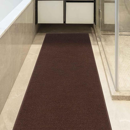 Machine Washable Modern Solid Design Non-Slip Rubberback 2x6 Traditional Runner Rug for Hallway, Kitchen, Bedroom, Living Room, 2'2" x 6', Brown