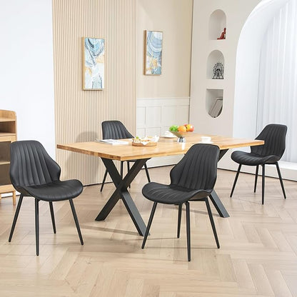 Finnhomy Dining Chairs Set of 2, Mid-Century Modern Upholstered Dining Chairs, Armless Faux Leather Accent Chairs with Backrest, Living Dining Room Chairs with Metal Legs for Dining Room, Black