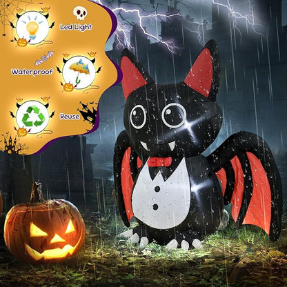 4FT Halloween Inflatable Bat Halloween Decorations Spooky Blow Up Decor with LED Lights Indoor Outdoor Yard Graden Party Holiday Decorations