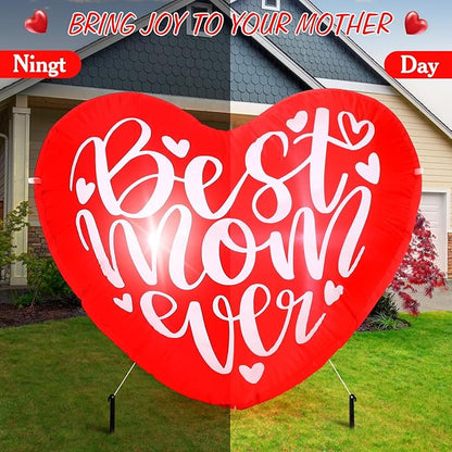 VIHOSE Happy Mother's Day Inflatables Decorations 3.9 ft Best Mom Ever Blow up Decor Heart LED Lights Inflatable Decor for Outdoor Yard Garden Lawn Decoration Mom Gifts Party Supplies