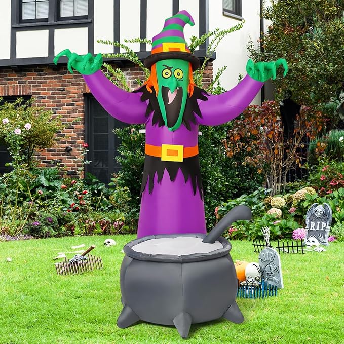 COMIN 6FT Halloween Inflatables Animated Witch Waving Hands Blow Up Outdoor Yard Decorations Garden Lawn Decor