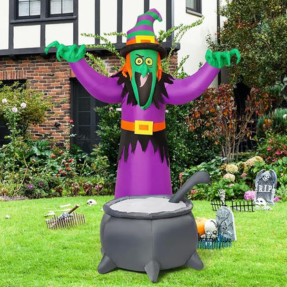 COMIN 6FT Halloween Inflatables Animated Witch Waving Hands Blow Up Outdoor Yard Decorations Garden Lawn Decor
