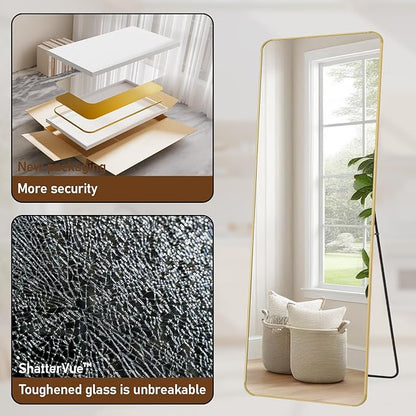 BEAUTYPEAK Gold Full Length Mirror, 71"x26" Rounded Corner Floor Mirror Standing Hanging or Leaning Against Wall, Suitable for Bedroom or Dressing Room