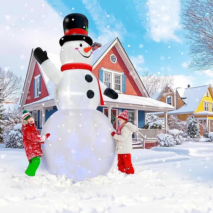 Rotating Snowflake Lights 12 Ft Giant Christmas Inflatables Snowman with Built-in LED Lights Christmas Decorations Outdoor Xmas Blow Up Snowman for Yard Garden Holiday Party Decor