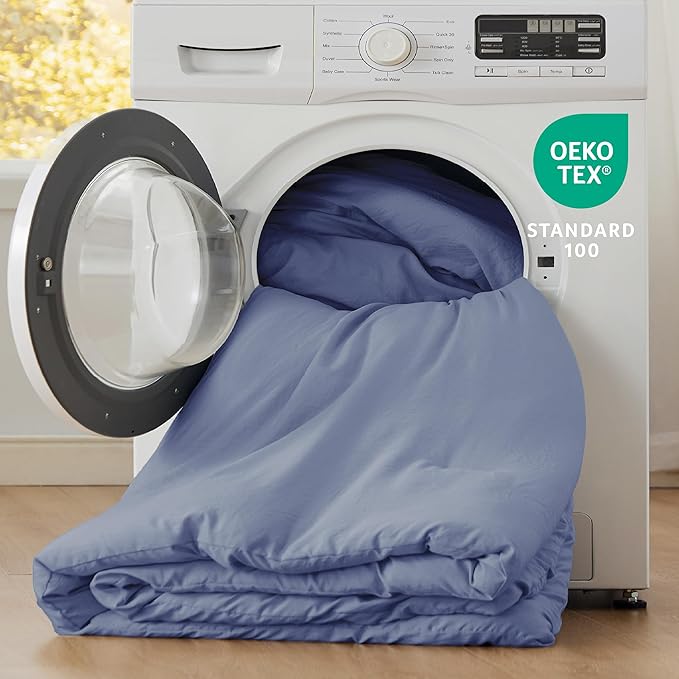 Bedsure California King Size Comforter Set, Blue Soft Prewashed Bedding for All Seasons, 3 Pieces GentleSoft™ Down Alternative Bed Set, 1 Lightweight Comforter (104"x96") and 2 Pillowcases (20"x36")
