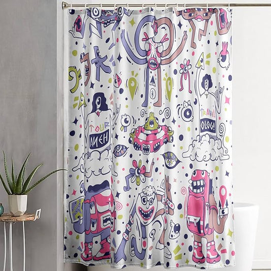 AILONEN Alien Shower Curtain,Spaceship Universe Theme Waterproof Fabric Shower Curtain Sets, 72" W*96" H Monster Robot Bathroom Decor for Boys Teens Kids