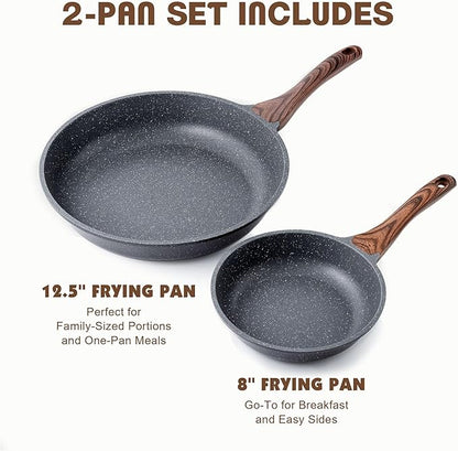 SENSARTE Nonstick Frying Pan Skillets, Swiss Granite Coating Omelette Pans, Healthy Cookware Chef's Pan, Free of Intentionally Added PFOA (8+12.5 Inch)