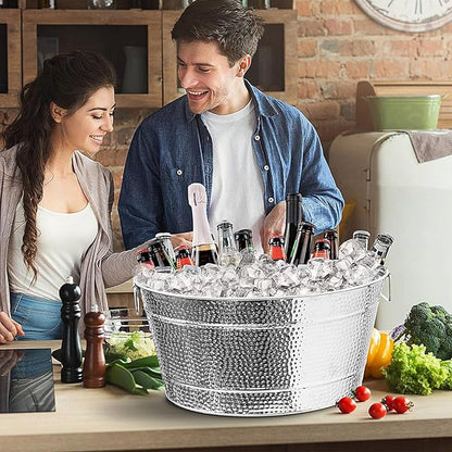 Large Ice Buckets with Handles, IKAYAS Beverage Tub with Scoop and Tongs for Cocktail Bar Mimosa Bar Supplies, Champagne Bucket Beer Bucket, Silver