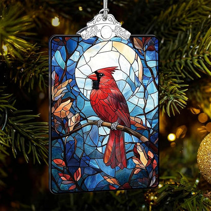 Cardinal Stained Glass 2025 Christmas Ornament, Tree Hanging Decoration for Gift Exchange or Stocking Stuffer, Christmas Tree Decor, 3.8 x 2.4 Inch