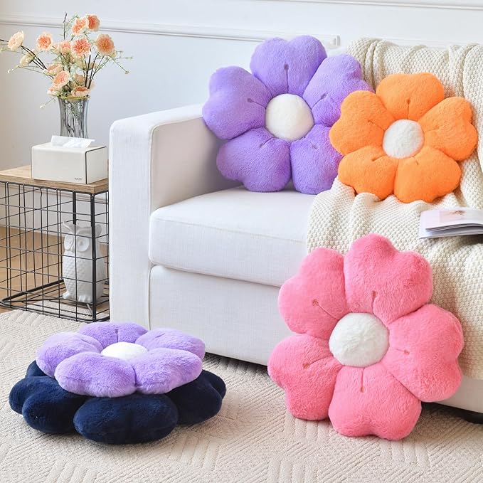 Flower Pillow, Flower Shaped Pillow Decorative Throw Pillows for Bed Couch, Cute Daisy Pillow Dorm Decor Floor Seating Cushion (Hot Pink, 15 Inches)