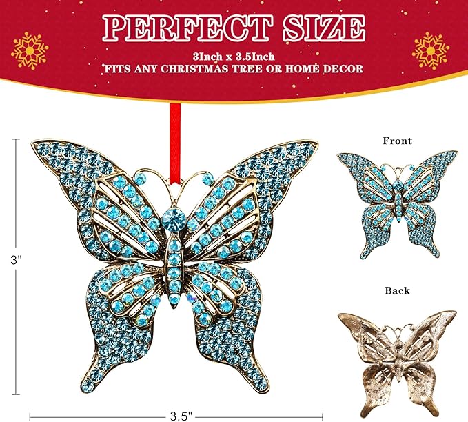 WhatSign Monarch Butterfly Christmas Ornament - Blue Glitter Ornaments for Christmas Tree Decorations Gifts for Women Girls Sister