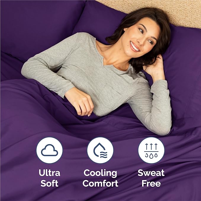 CGK Linens Queen 6 Piece Sheet Set - Cooling Sheets for Hot Sleepers - Hotel Luxury Bedding Set w/ 8-16 Inch Deep Pockets - 1 Flat & 1 Fitted & 4 Pillowcases - Soft, Easy Care & Wrinkle Free - Purple