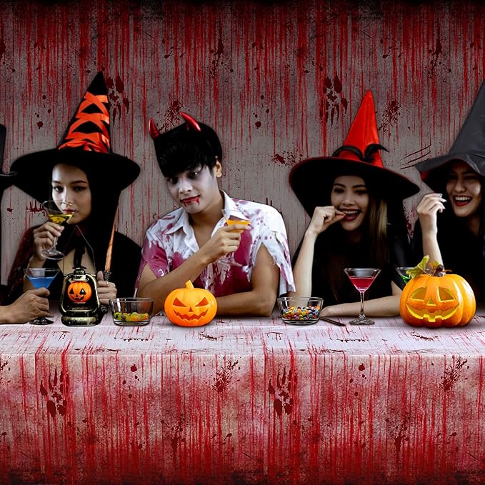 12 Pcs Bloody Print Halloween Photography Background Horror Theme Plastic Backdrop Blood Dripping Tablecloth for Scary Halloween Birthday Party Decor Supplies, 108 x 54 Inch
