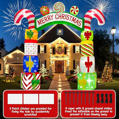 Kalolary 10 FT Christmas Inflatable Archway Gift Boxes, Xmas Arch Inflatable Blow Up Yard Outdoor Decorations Merry Christmas Giant Inflatables with Build-in Lights for Yard Garden Lawn Indoor Decor