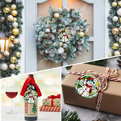 Snowman Cardinal Ornament Round Ceramic Colorful Glass Style Ornament Xmas Keepsake for Christmas Tree Winter Holiday Xmas Gift for Women Men Xmas Hanging Ornament 3"