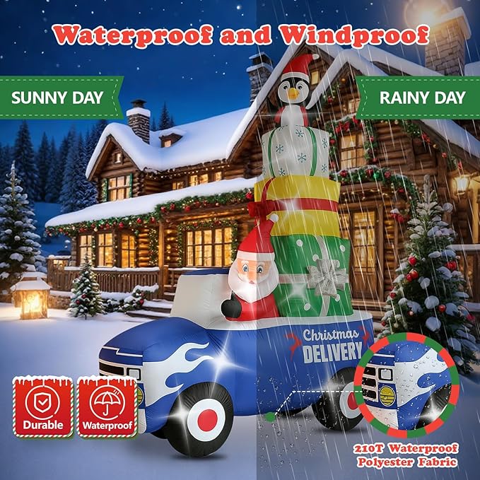 Christmas Decorations Outdoor Inflatables 10FT Christmas Car with Gift Package Inflatable Decor with Build-in LEDs Blow Up for Christmas Party Indoor Outdoor Yard Garden Lawn Patio