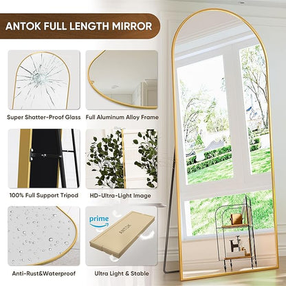 Antok Full Length Mirror, 71"x28" Floor Mirror Freestanding, Oversized Floor Standing Mirror Full Body Mirrors with Stand for Bedroom, Hanging Mounted Mirrors for Living Room Cloakroom, Gold