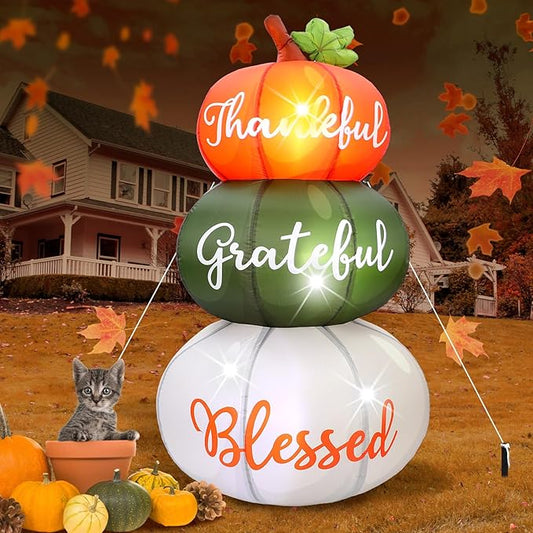 VIHOSE 6.4 ft Fall Inflatables Pumpkin Outdoor Decorations Thanksgiving Blow up Inflatable Stacked Pumpkins with Built-in LEDs for Fall Harvest Autumn Holiday Party Garden Lawn Decor