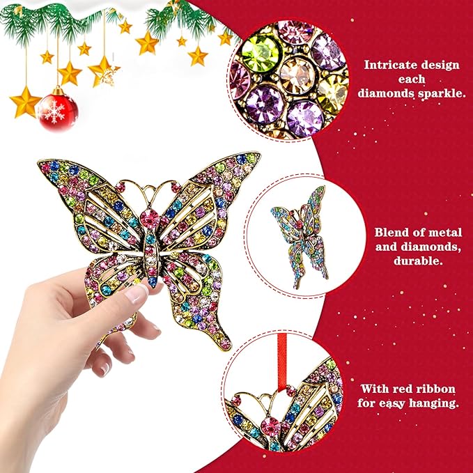 WhatSign Butterfly Christmas Ornaments - Metal Monarch Butterfly Ornament for Christmas Tree Decorations Unique Christmas Keepsake Ornaments Gifts for Girls Women Kids Sister