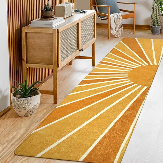 Lahome Boho Runners Rug for Hallway - 2x8 Non-Slip Washable Kitchen Runner Rug Low-Pile Soft Throw Entryway Rug Runner Rainbow Sun Print Abstract Carpet Runner for Laundry Room Bathroom Living Room