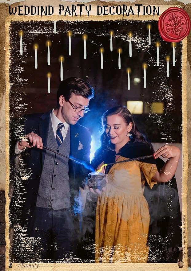 Halloween Decorations, 20 PCs Floating Candles with Wand, Magic Hanging Candles, Flickering Warm Light Flameless Floating LED Candle with Wand Remote, Battery Operated Taper Candle Set for Theme Party