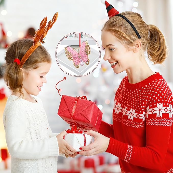 PETCEE Butterfly Ornament 2025 - Pink Butterfly Hanging Ornaments for Christmas Tree Decorations Monarch Butterflies Christmas Ornaments Keepsake Gifts for Girls Daughter Sister Mother Granddaughter