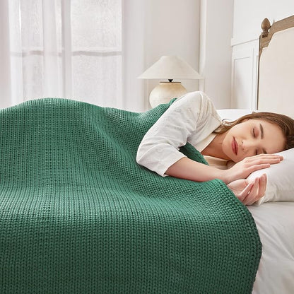 Knitted Weighted Blanket(Green 50"x75" 20lbs),Home Décor Cooling Throw Blanket for Hot Sleepers,Hand Made Chunky Knit Heavy Blanket for Adults Use on Full Size Bed