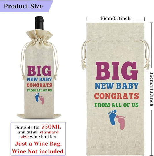 New Baby Gift Wine Bags Baby Reveal Gift Welcome New Baby Gift for Friends Grandparents Pregenant Announcement Gift for Women Wine Gift Bag Christmas Birthday Gift Drawstring Wine Wrapping Bag