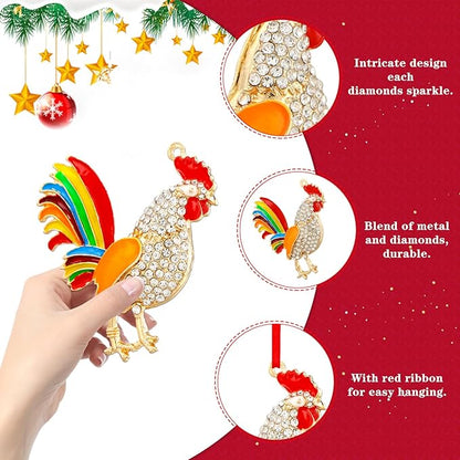 WhatSign Chicken Christmas Ornaments - Metal Chicken Ornaments for Christmas Tree Decorations Farm Animal Chicken Christmas Tree Ornaments Chicken Gifts Decor Keepsake Ornaments