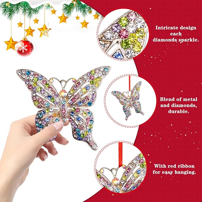 Whatsign Butterfly Christmas Ornaments - Butterfly Gifts for Women Colorful Hanging Ornament for Christmas Tree Decoration Monarch Keepsake Gifts for Girls Sister Nature Lovers