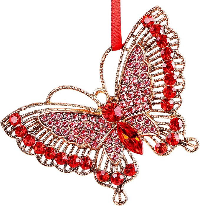 PETCEE Butterfly Christmas Ornaments 2025 Metal Monarch Butterfly Ornaments for Christmas Tree Decorations Red Monarch Hanging Ornament Keepsake Gifts for Women Girls Sisters Mom Grandma
