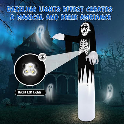 B&D 12FT Giant Halloween Inflatables Outdoor Decorations, Grim Reaper Skull Inflatable Halloween Decorations Built-in LED Lights Scary Blow Up Ghost Decorations for Holiday Party Yard Garden Lawn
