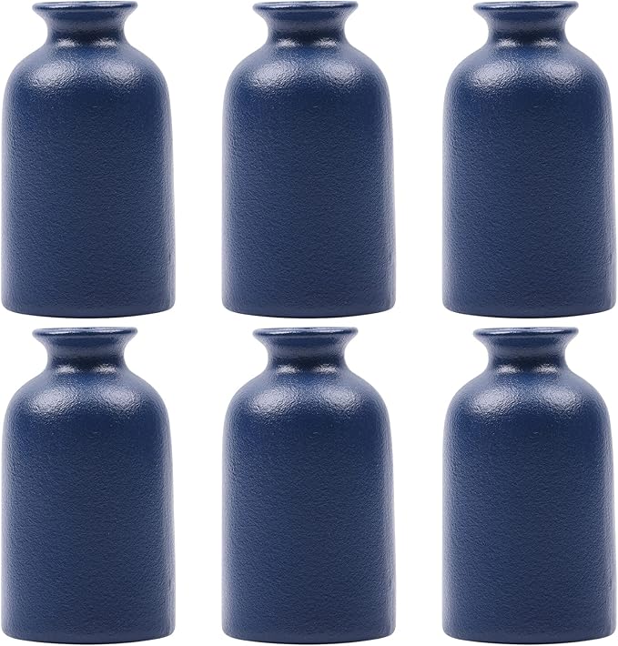 Blue Vase for Decor, Blue Ceramic Bud Vase Set of 6, Modern Boho Small Vases, Table Centerpieces for Dining Room, Home, Office, Shelf Decor