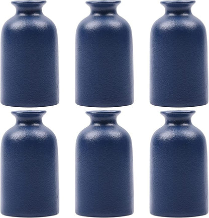 Blue Vase for Decor, Blue Ceramic Bud Vase Set of 6, Modern Boho Small Vases, Table Centerpieces for Dining Room, Home, Office, Shelf Decor