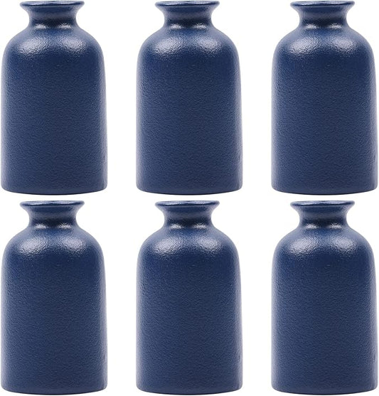 Blue Vase for Decor, Blue Ceramic Bud Vase Set of 6, Modern Boho Small Vases, Table Centerpieces for Dining Room, Home, Office, Shelf Decor
