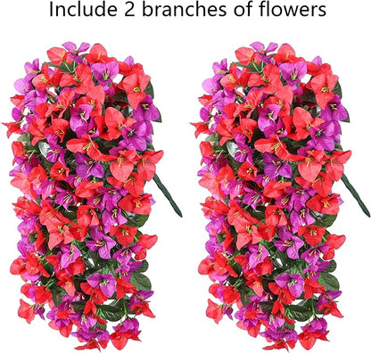 Faux Bougainvillea Artificial Flowers Plants for Outdoor Outside Spring Decoration, 2pcs Fake Silk Long Trailing Vines UV Resistant Realistic for Front Door Porch Planter Urn Patio Balcony Yard, Mix