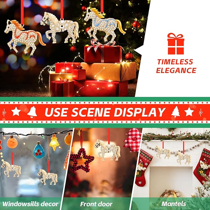 WhatSign Horse Christmas Ornament - Metal Tree Decoration With Rhinestones, Gold Hanging Farmhorse Animal Decor, Gifts for Girls and Horse Lovers