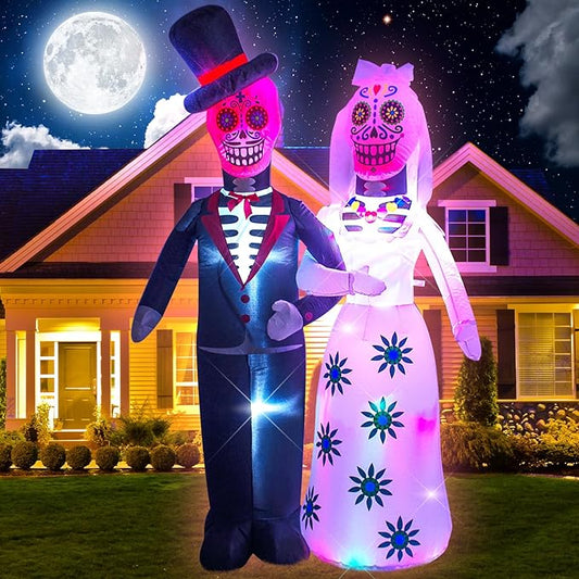AJY 6 Feet Day of The Dead Couple Halloween Inflatable LED Lights Decor Outdoor Indoor Holiday Decorations,Blow up Lighted Yard Decor, Giant Lawn Inflatable Home Garden Party Favor Decoration