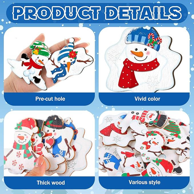 Suzile 36 Pcs Christmas Wooden Ornaments Melting Snowman Style Hanging Decor Cartoon Christmas Tree Hanging Decoration Melting Snowman Pattern for Xmas Home Winter Party