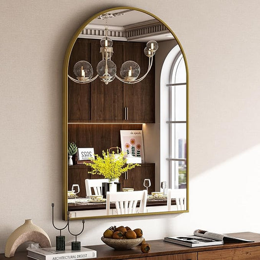 HARRITPURE 16"x24" Arched Bathroom Mirror - Gold Wall Mounted Mirror - Black Arch Mirror - Aluminum Alloy Frame Bathroom Mirror Living Room, Bedroom, Bathroom and Entryway